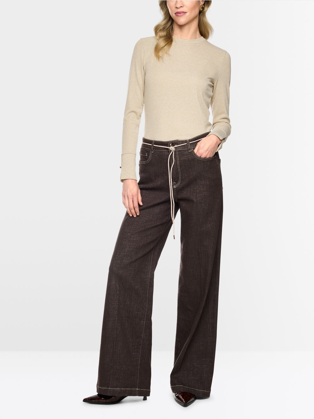 Marc Cain Ecru Long Sleeved Lurex Top