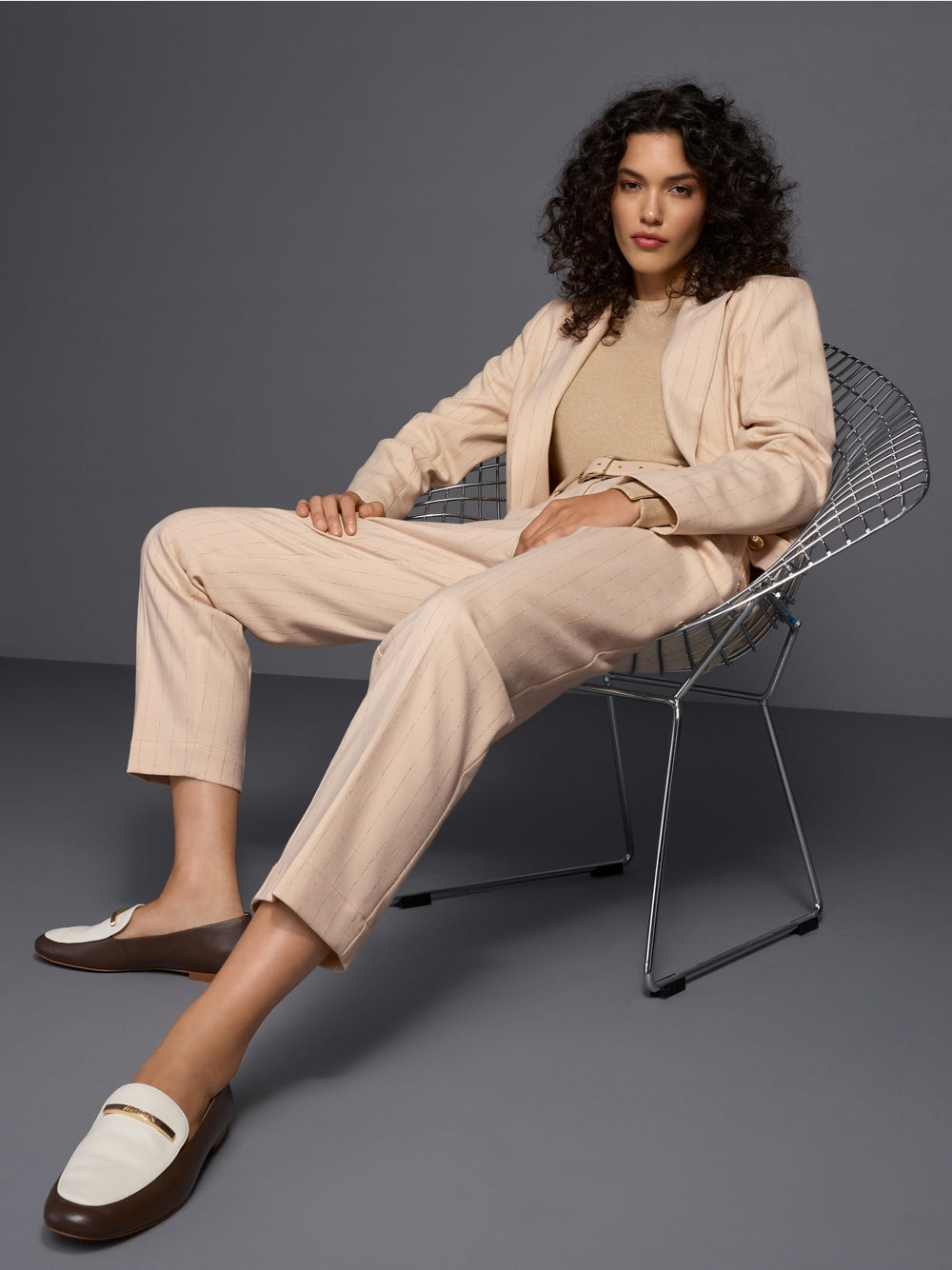 Marc Cain Ecru Long Sleeved Lurex Top