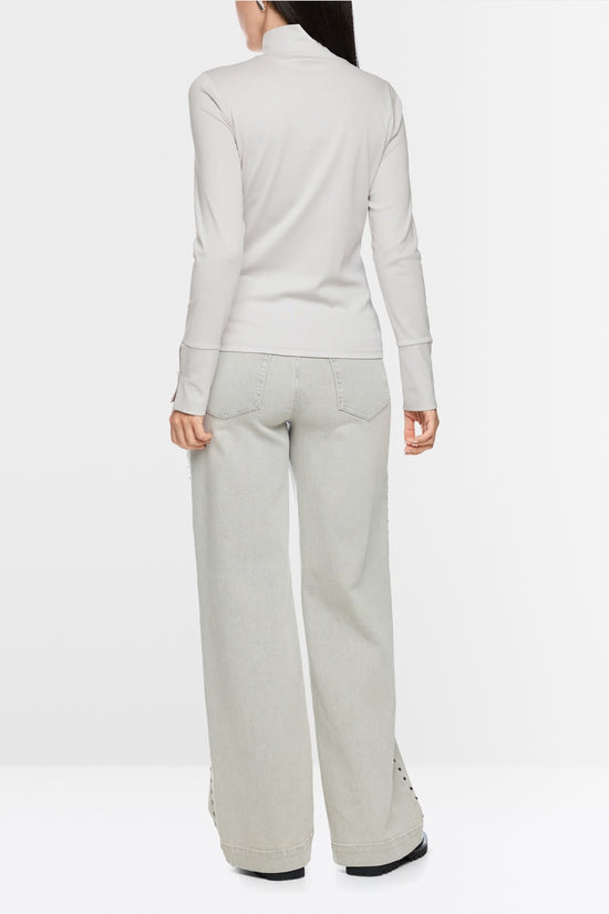 Marc Cain Taupe Long Sleeved Top with Stand-Up Collar
