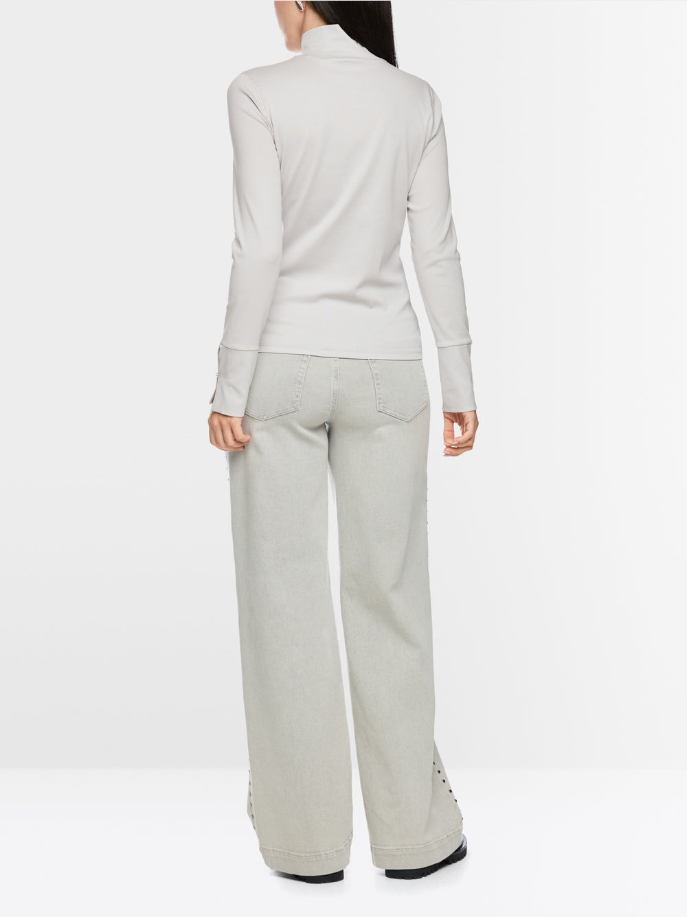 Marc Cain Taupe Long Sleeved Top with Stand-Up Collar