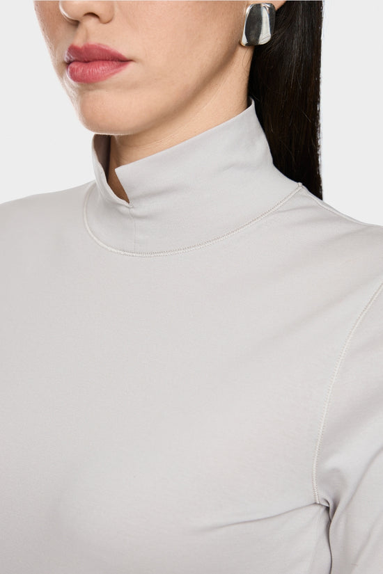 Marc Cain Taupe Long Sleeved Top with Stand-Up Collar