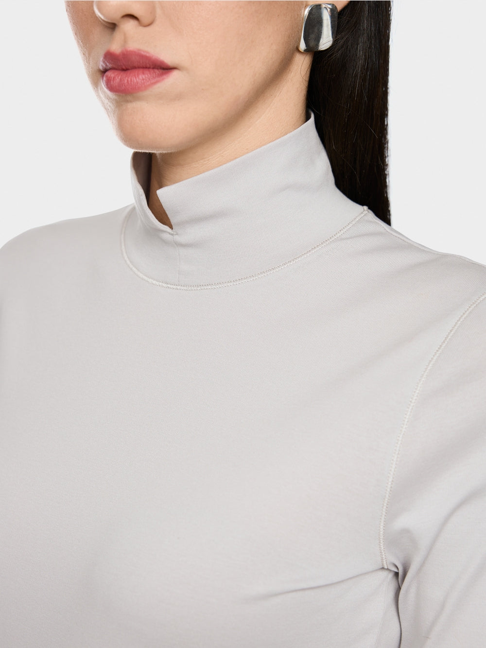 Marc Cain Taupe Long Sleeved Top with Stand-Up Collar