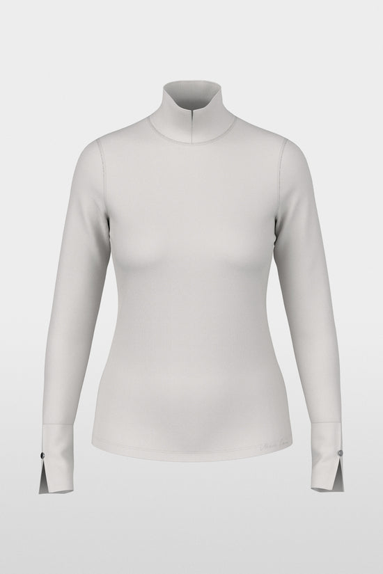 Marc Cain Taupe Long Sleeved Top with Stand-Up Collar
