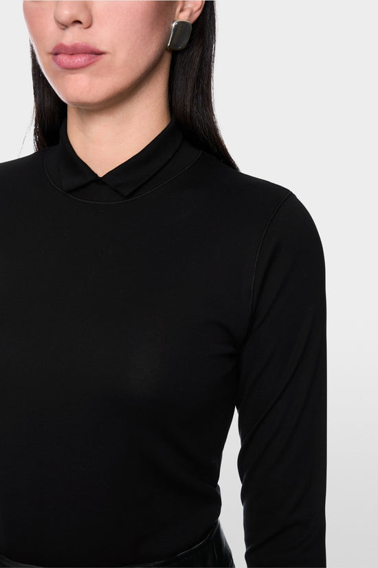 Marc Cain Black Long-Sleeved Top with Stand-Up Collar