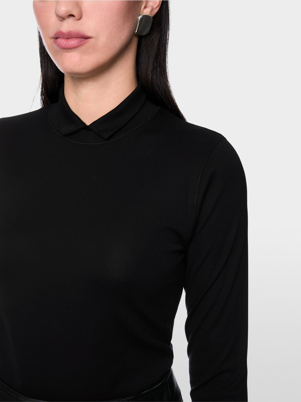 Marc Cain Black Long-Sleeved Top with Stand-Up Collar