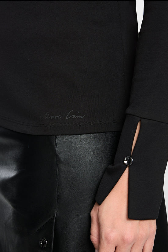 Marc Cain Black Long-Sleeved Top with Stand-Up Collar