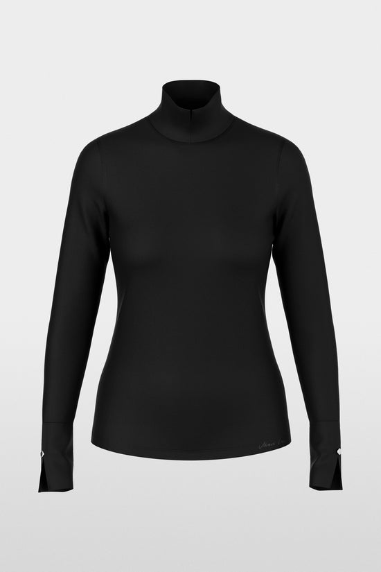 Marc Cain Black Long-Sleeved Top with Stand-Up Collar