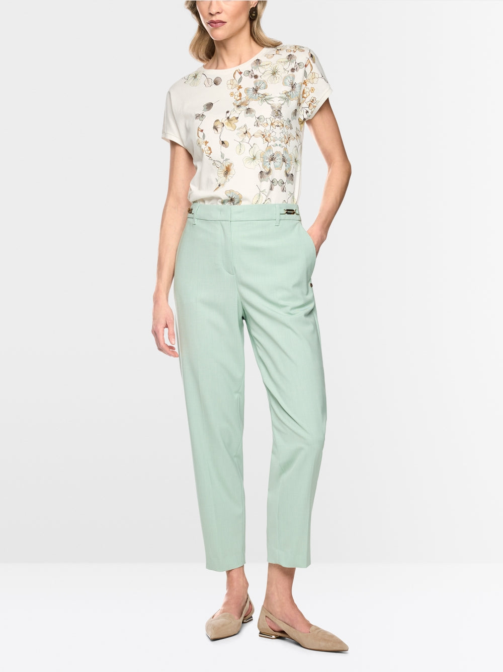 Marc Cain Off-White Organic Cotton T-Shirt with Floral Print