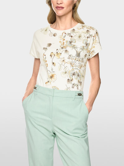 Marc Cain Off-White Organic Cotton T-Shirt with Floral Print BC48.27 J68