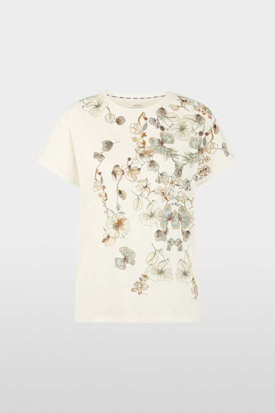 Marc Cain Off-White Organic Cotton T-Shirt with Floral Print