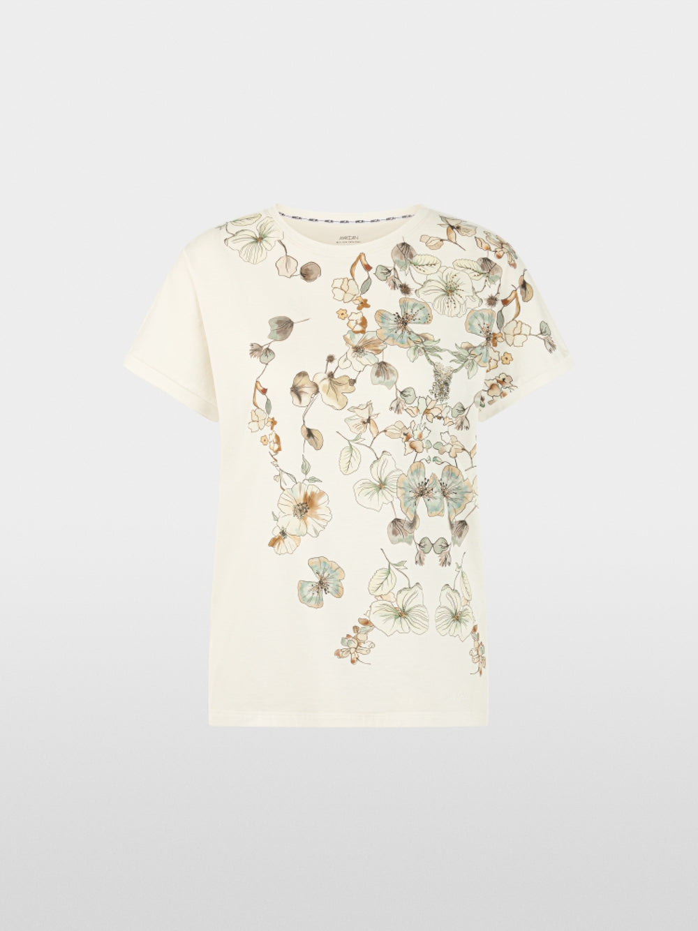 Marc Cain Off-White Organic Cotton T-Shirt with Floral Print