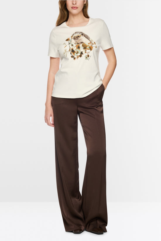 Marc Cain Off-White Hedgehog T-shirt with Decorative Stones