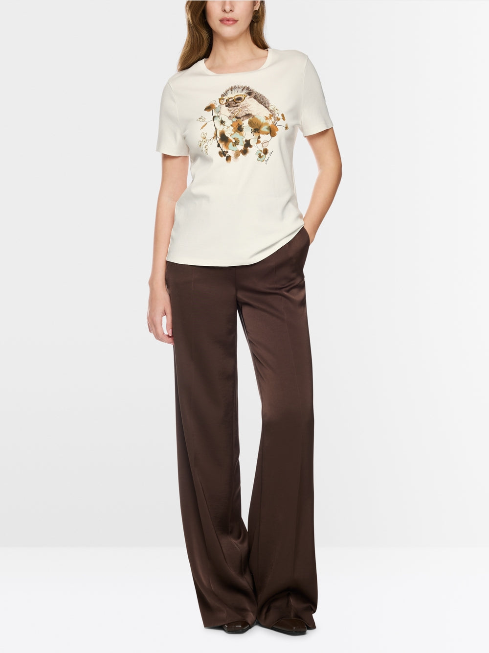 Marc Cain Off-White Hedgehog T-shirt with Decorative Stones