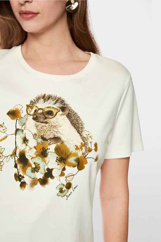 Marc Cain Off-White Hedgehog T-shirt with Decorative Stones