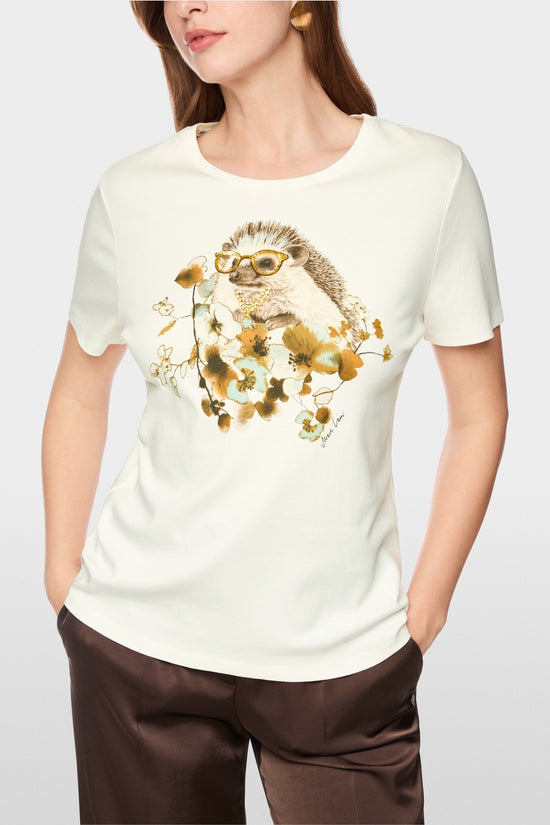 Marc Cain Off-White Hedgehog T-shirt with Decorative Stones
