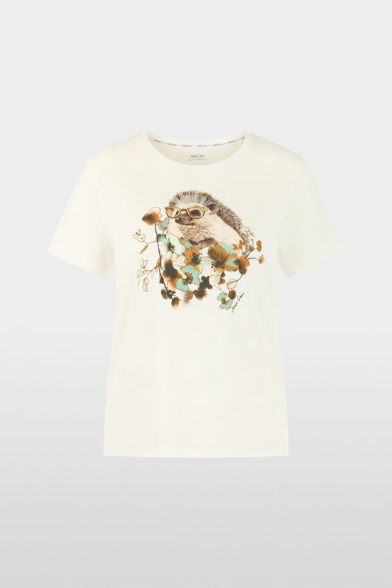 Marc Cain Off-White Hedgehog T-shirt with Decorative Stones