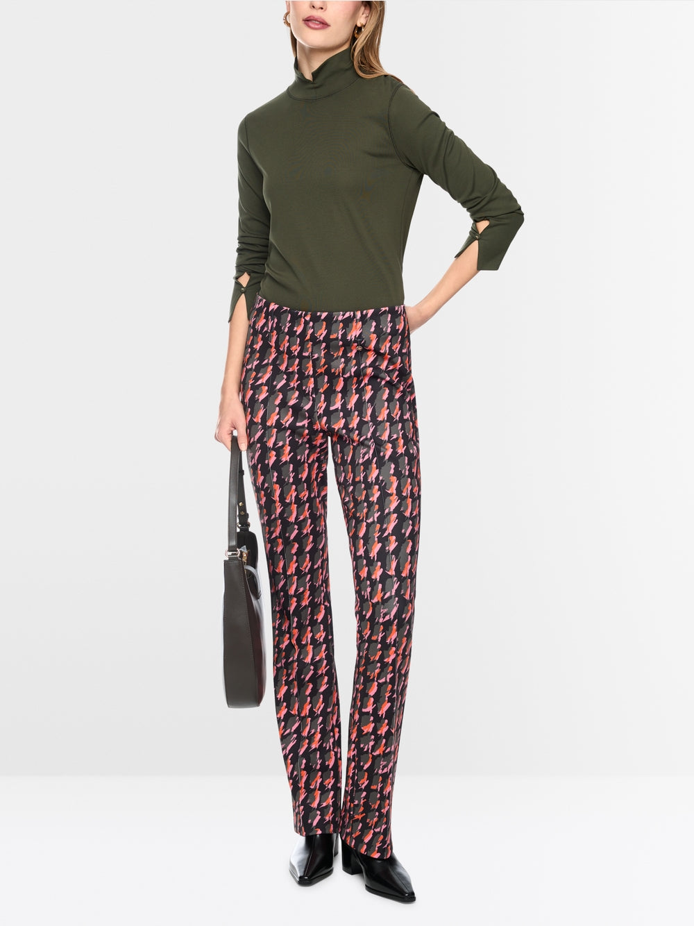 Marc Cain Forest Green Basic Top with Stand-Up Collar