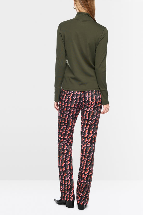Marc Cain Forest Green Basic Top with Stand-Up Collar
