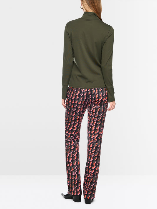 Marc Cain Forest Green Basic Top with Stand-Up Collar