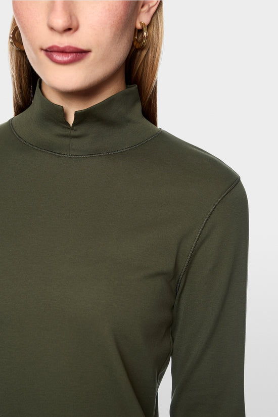 Marc Cain Forest Green Basic Top with Stand-Up Collar