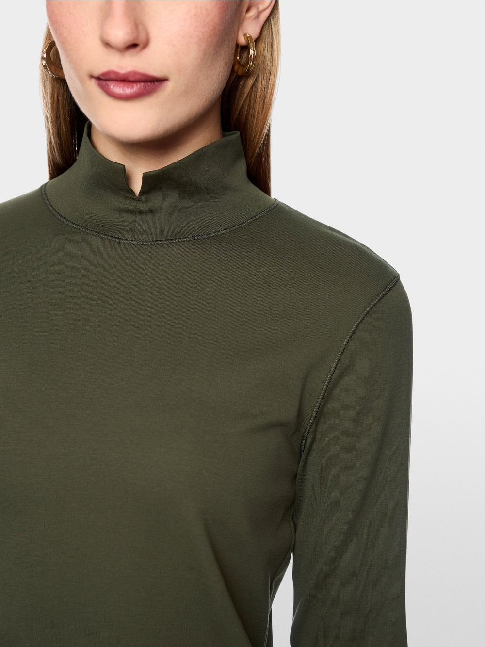 Marc Cain Forest Green Basic Top with Stand-Up Collar