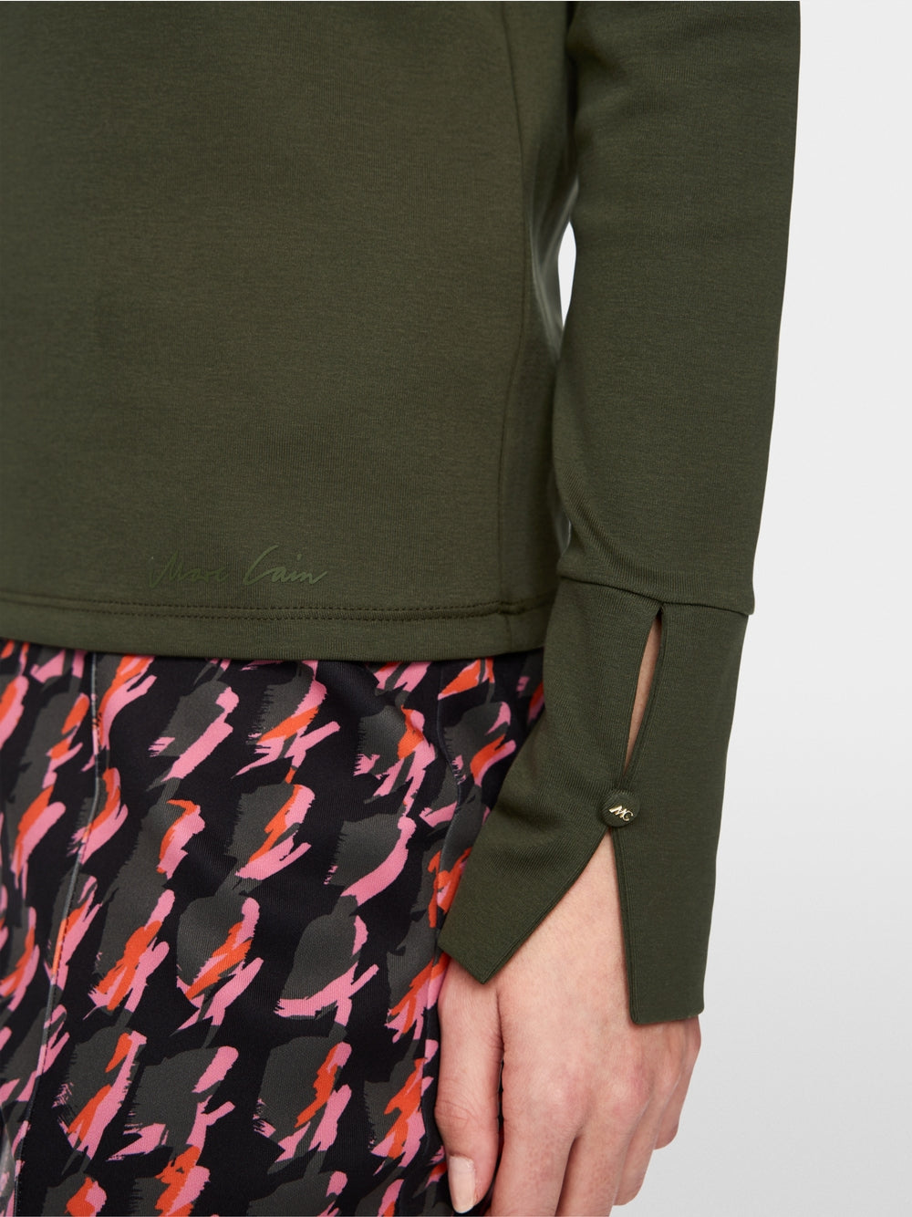 Marc Cain Forest Green Basic Top with Stand-Up Collar