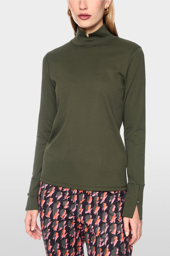 Marc Cain Forest Green Basic Top with Stand-Up Collar
