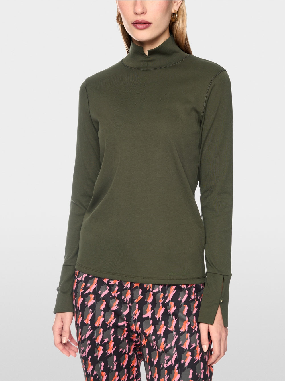 Marc Cain Forest Green Basic Top with Stand-Up Collar