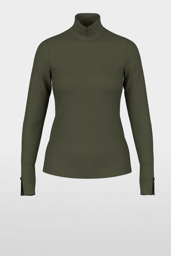 Marc Cain Forest Green Basic Top with Stand-Up Collar