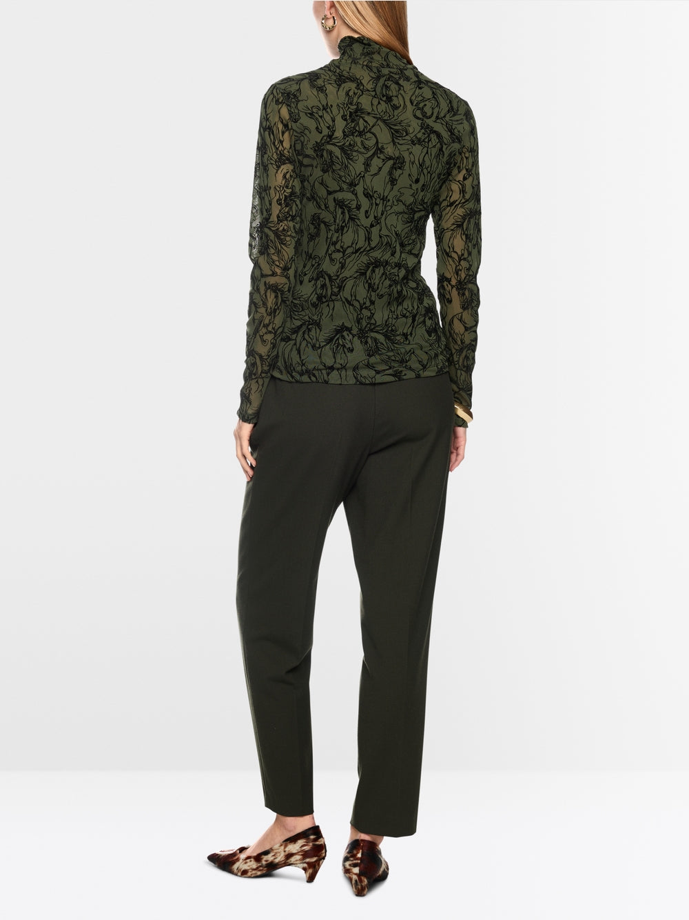 Marc Cain Forest Green Top with Velvet Flocking