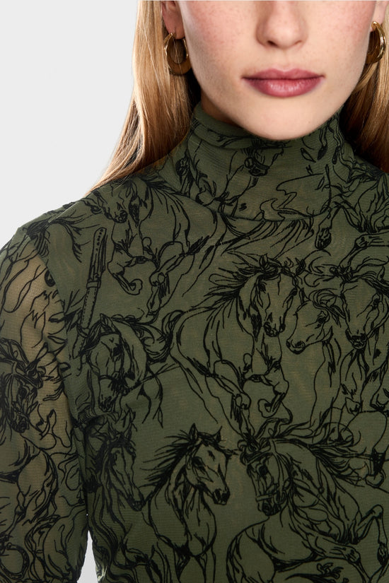 Marc Cain Forest Green Top with Velvet Flocking