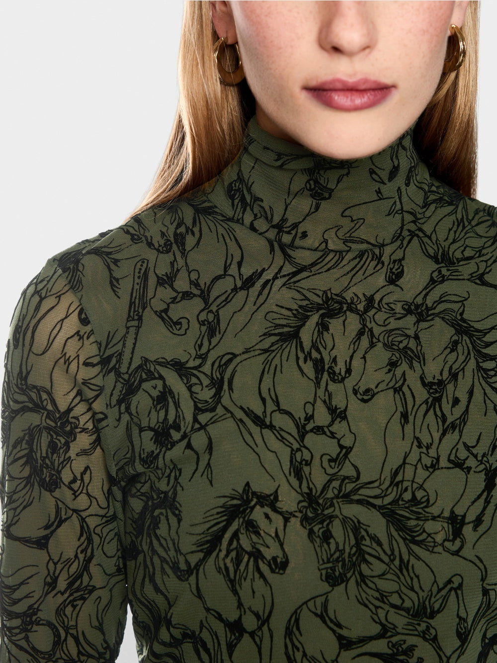 Marc Cain Forest Green Top with Velvet Flocking