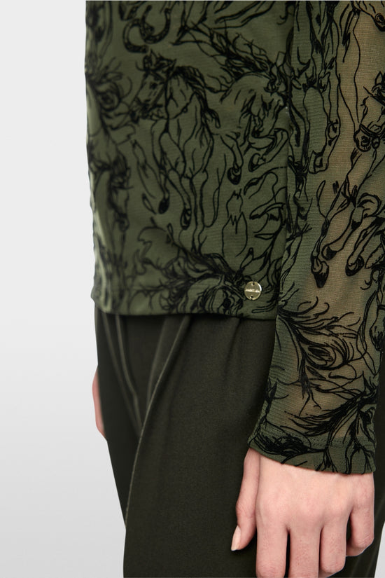 Marc Cain Forest Green Top with Velvet Flocking