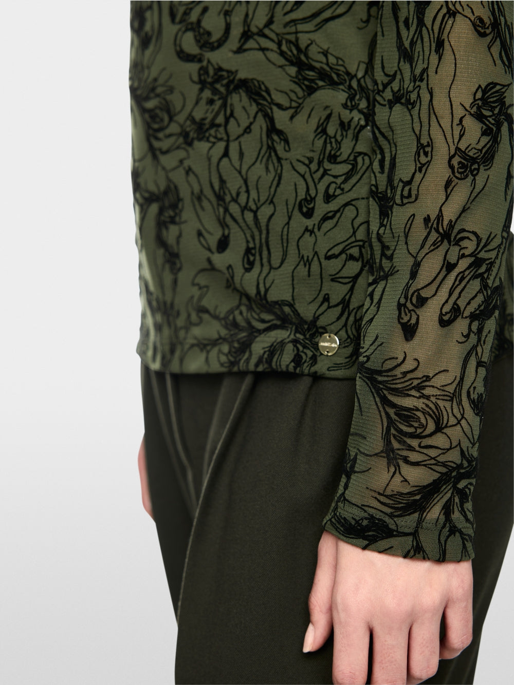 Marc Cain Forest Green Top with Velvet Flocking