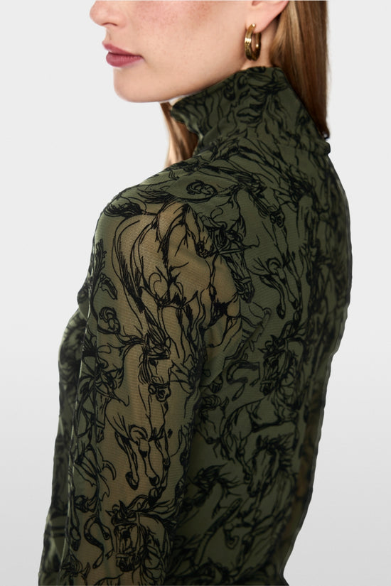 Marc Cain Forest Green Top with Velvet Flocking