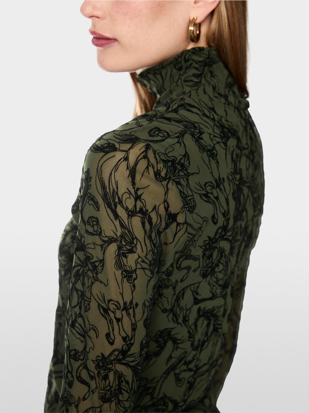 Marc Cain Forest Green Top with Velvet Flocking