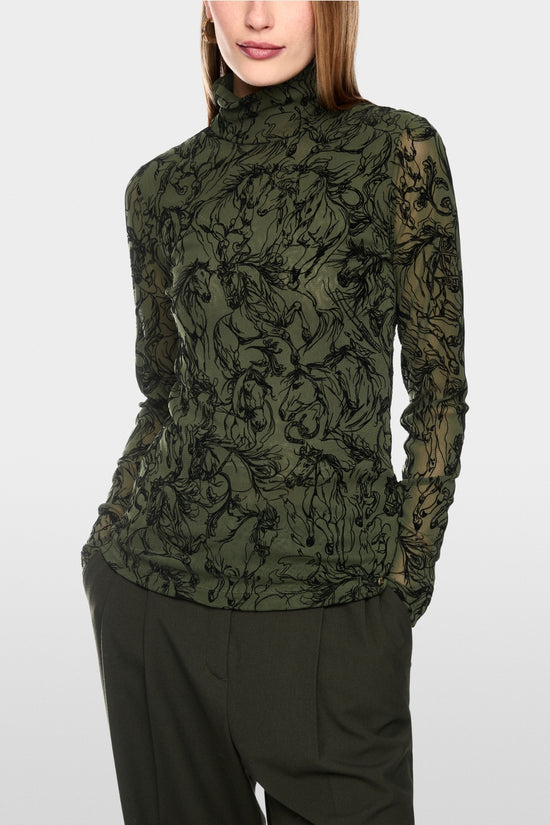 Marc Cain Forest Green Top with Velvet Flocking