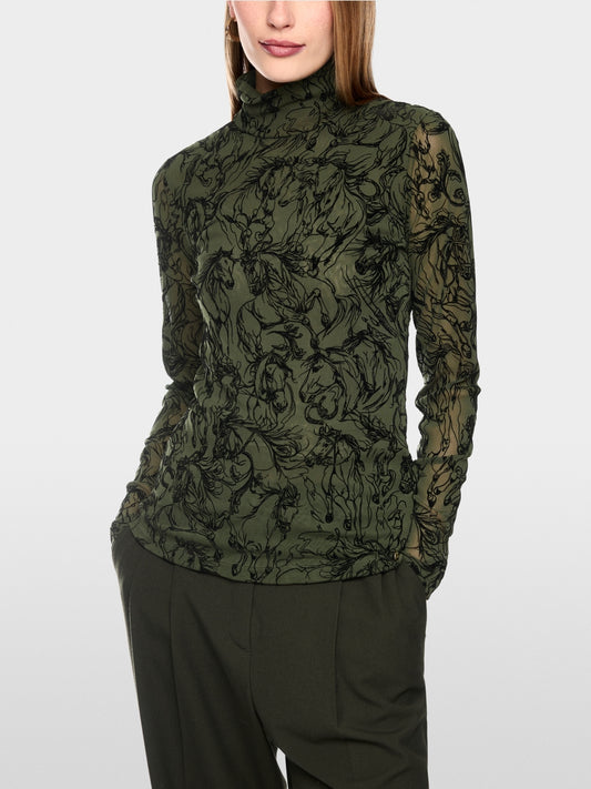 Marc Cain Forest Green Top with Velvet Flocking