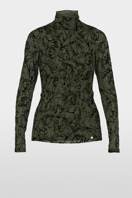Marc Cain Forest Green Top with Velvet Flocking