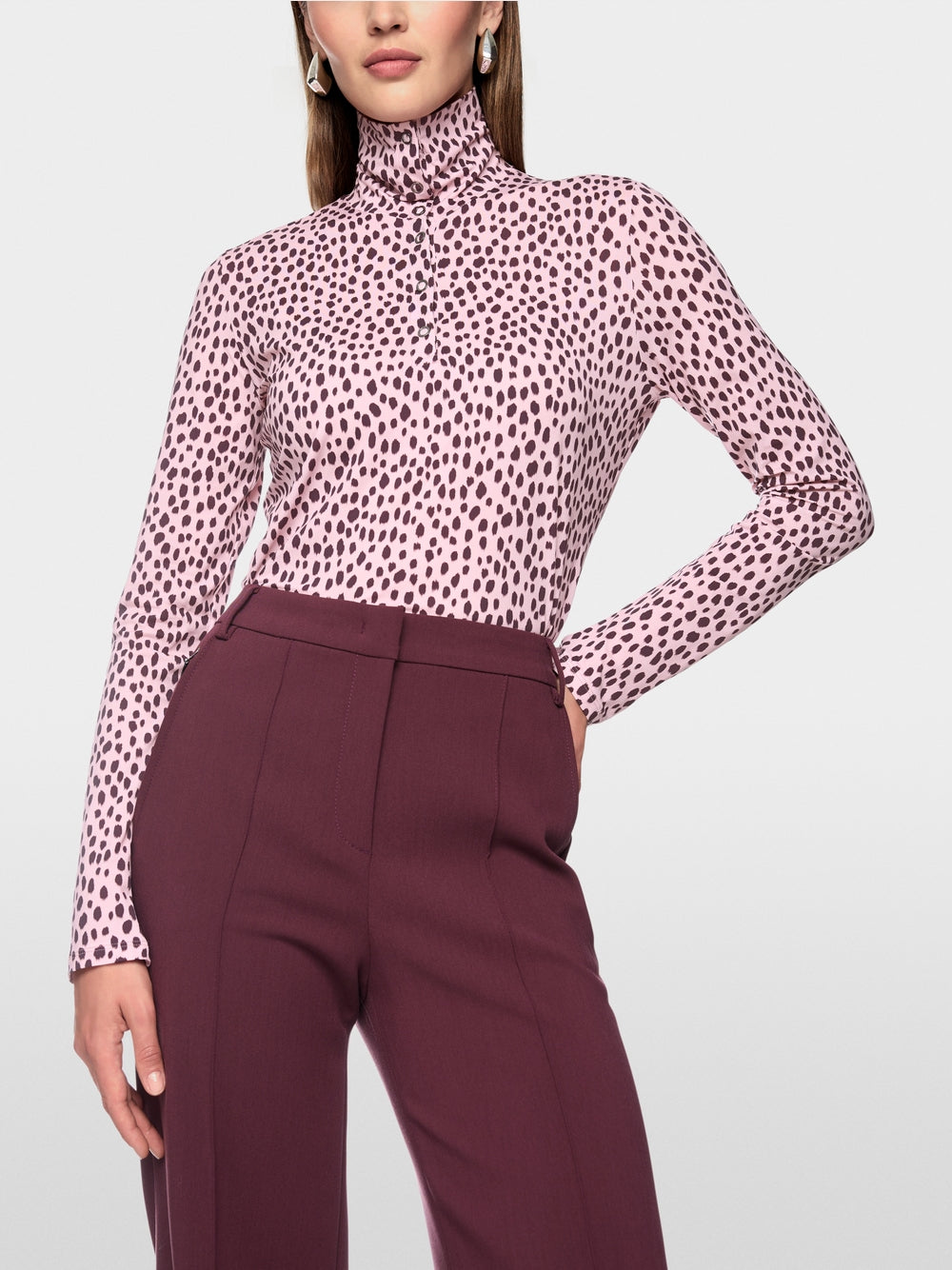 Marc Cain Pink Long-Sleeved Shirt with Polka Dot Print