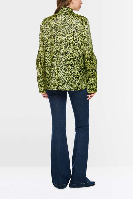 Marc Cain Green Leopard Print Long Sleeve Blouse