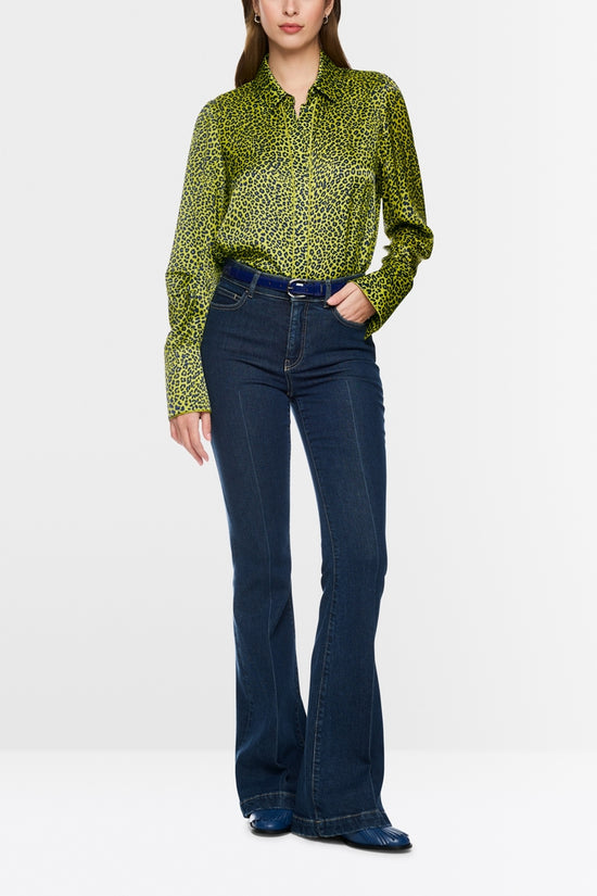 Marc Cain Green Leopard Print Long Sleeve Blouse