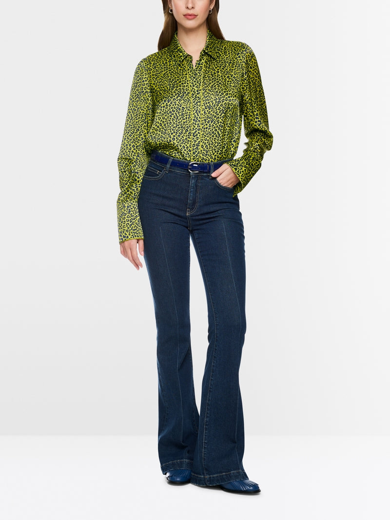 Marc Cain Green Leopard Print Long Sleeve Blouse