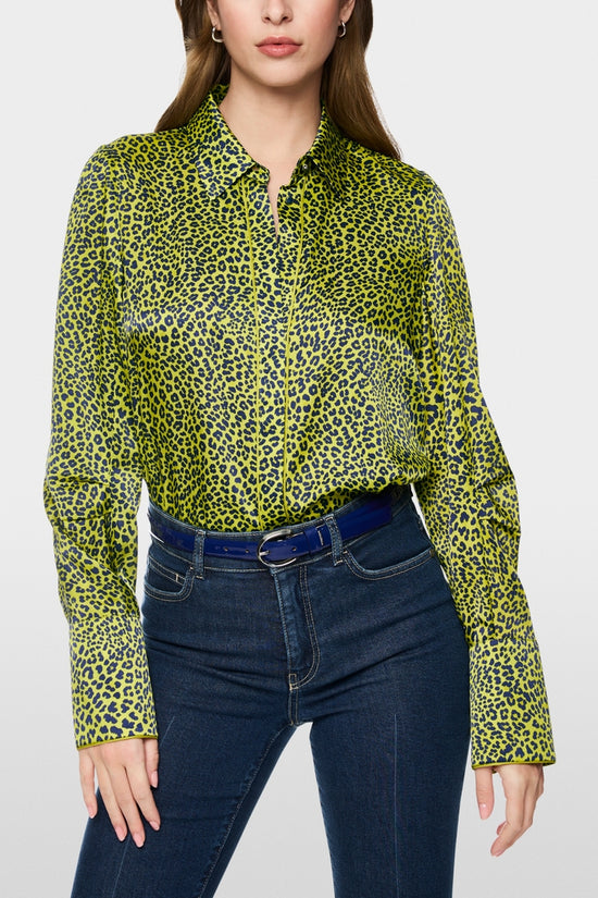 Marc Cain Green Leopard Print Long Sleeve Blouse