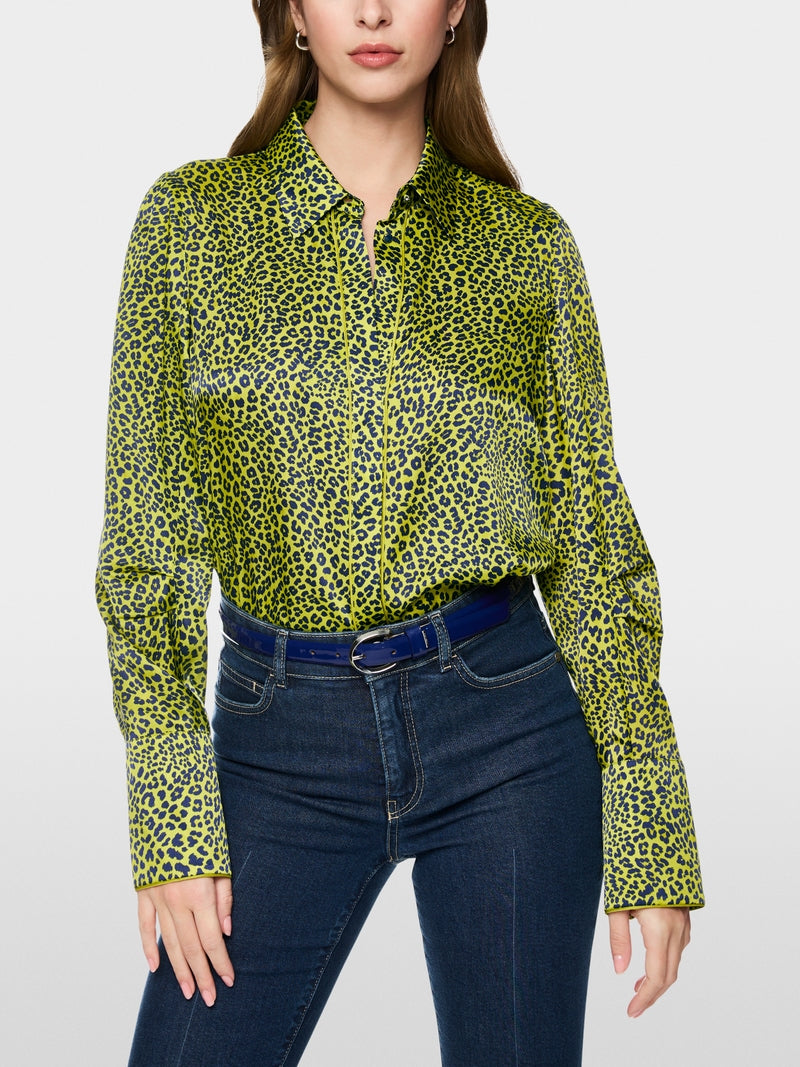 Marc Cain Green Leopard Print Long Sleeve Blouse