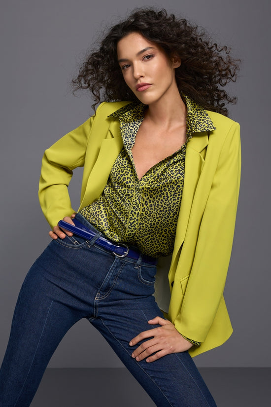 Marc Cain Green Leopard Print Long Sleeve Blouse