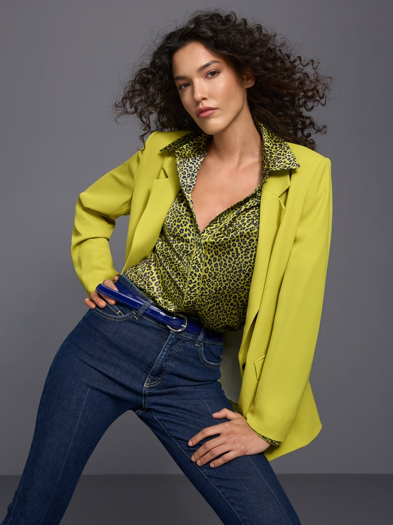 Marc Cain Green Leopard Print Long Sleeve Blouse