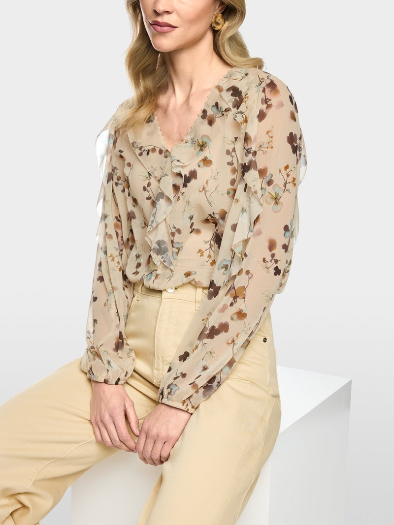 Marc Cain Floral Print Loose Fitting V-Neck Blouse