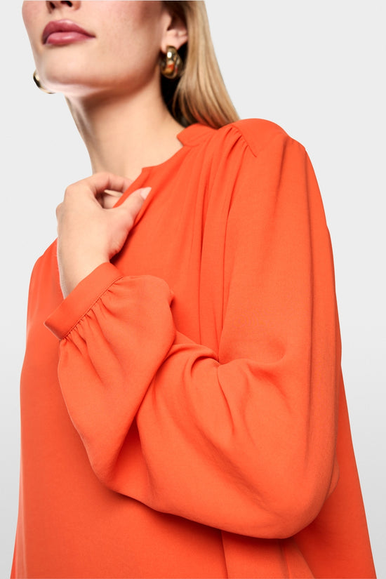 Marc Cain Tigerlily Open V-Neck Flowing Blouse with Decorative Button 