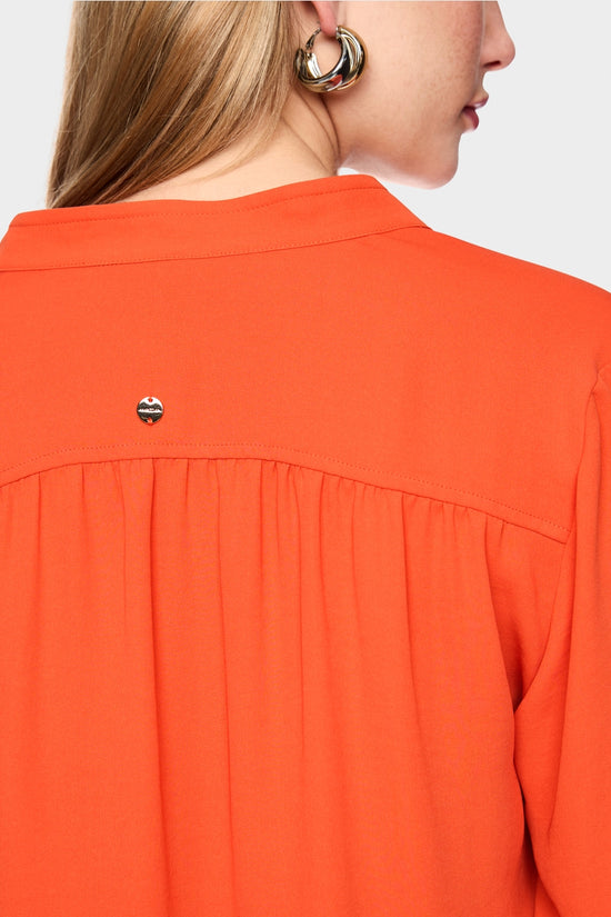 Marc Cain Tigerlily Open V-Neck Flowing Blouse with Decorative Button 